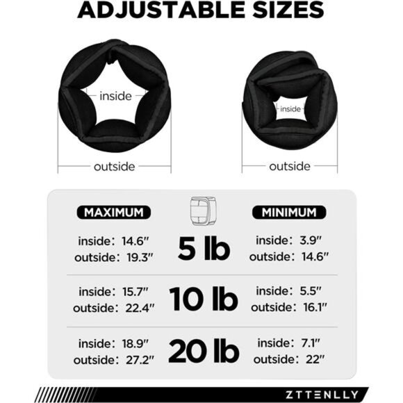 Adjustable Ankle Weights for Women Men and Kids | 1 Pair 5 10 15 18 20 Lbs Leg - Picture 3 of 7
